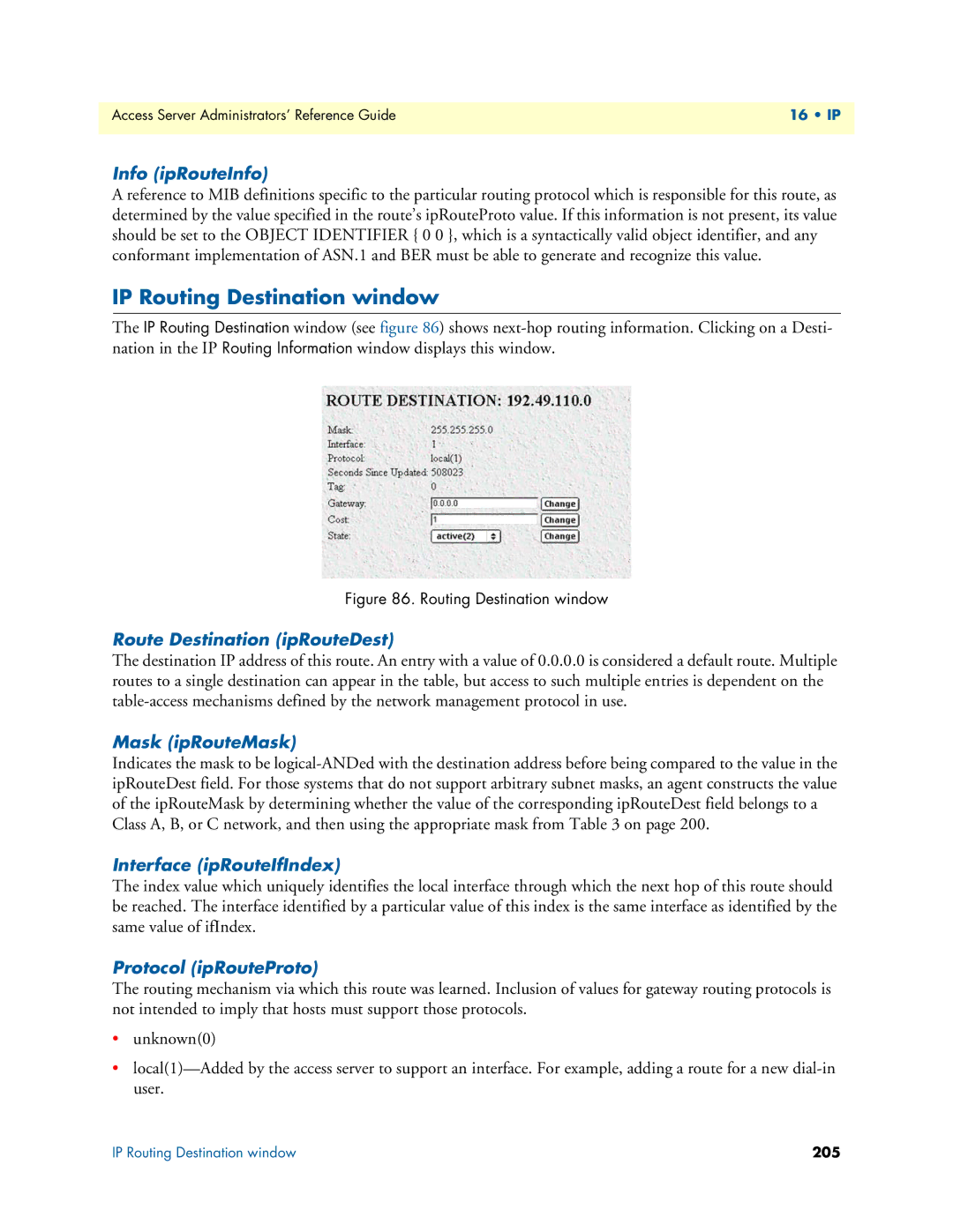 Patton electronic 29XX manual IP Routing Destination window, Info ipRouteInfo, Route Destination ipRouteDest 