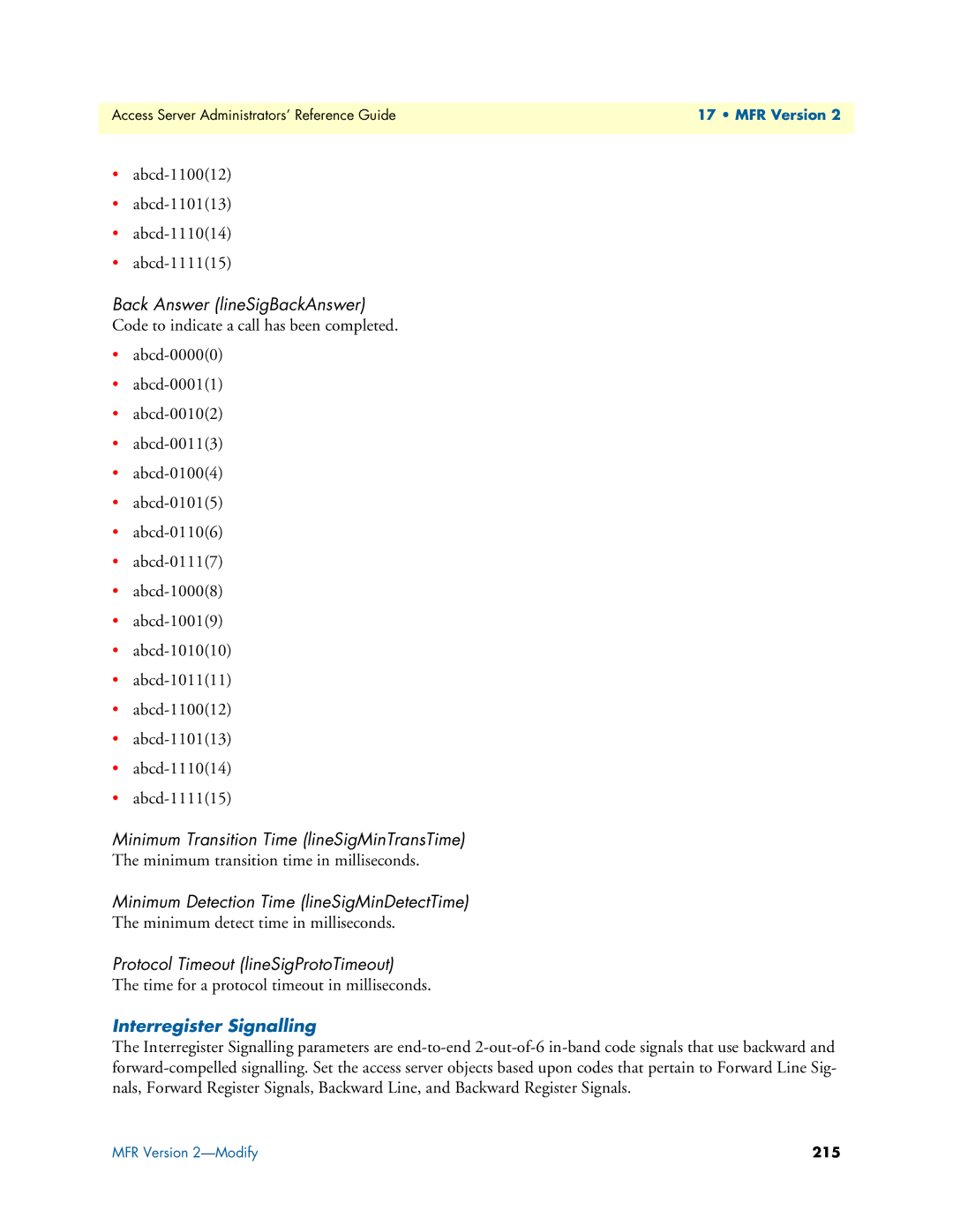 Patton electronic 29XX manual Back Answer lineSigBackAnswer, Interregister Signalling 