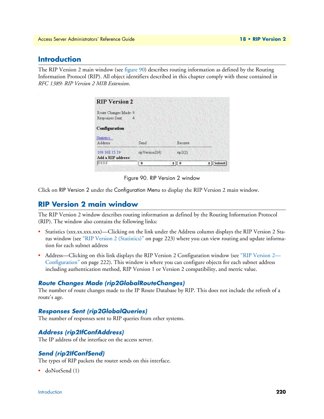 Patton electronic 29XX RIP Version 2 main window, Route Changes Made rip2GlobalRouteChanges, Address rip2IfConfAddress 