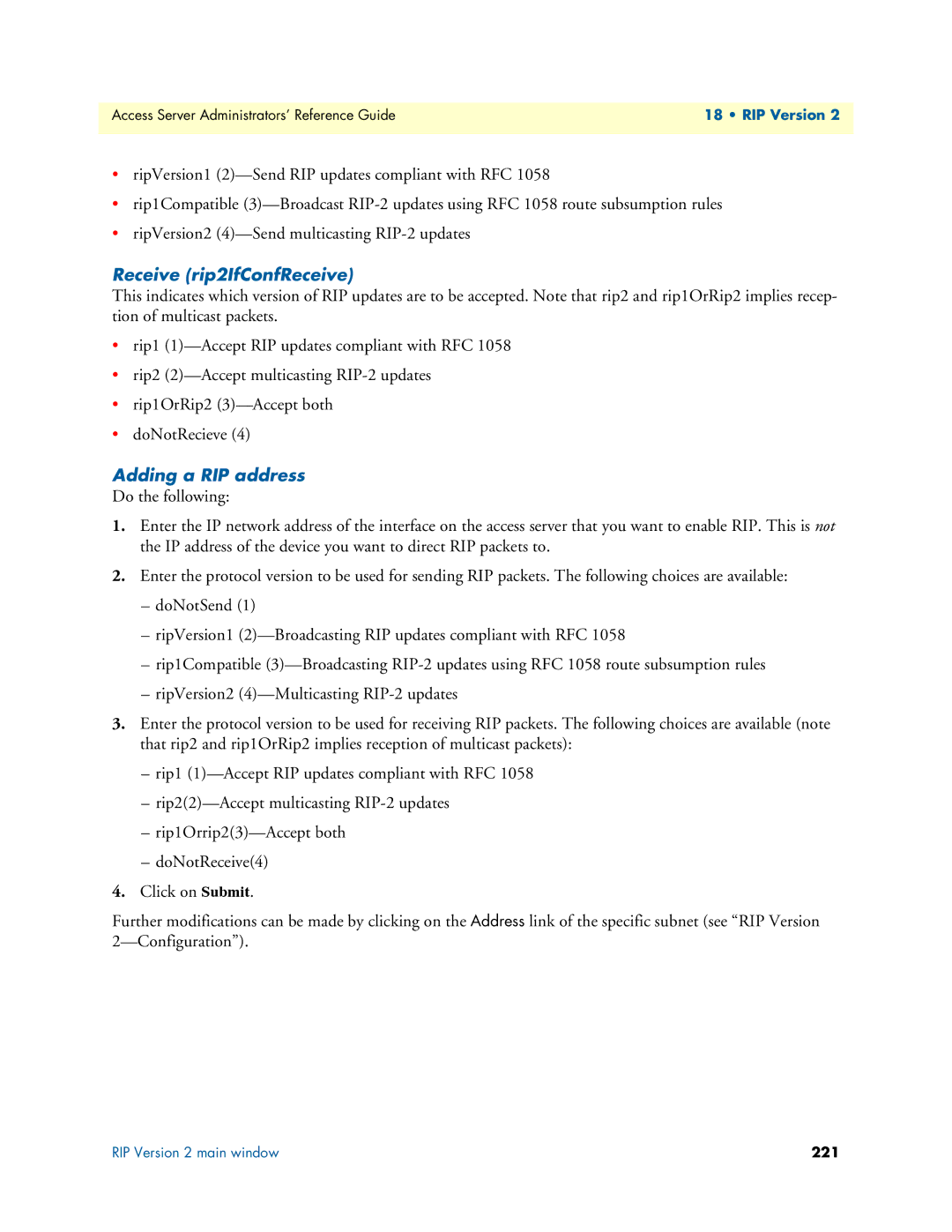 Patton electronic 29XX manual Receive rip2IfConfReceive, Adding a RIP address 