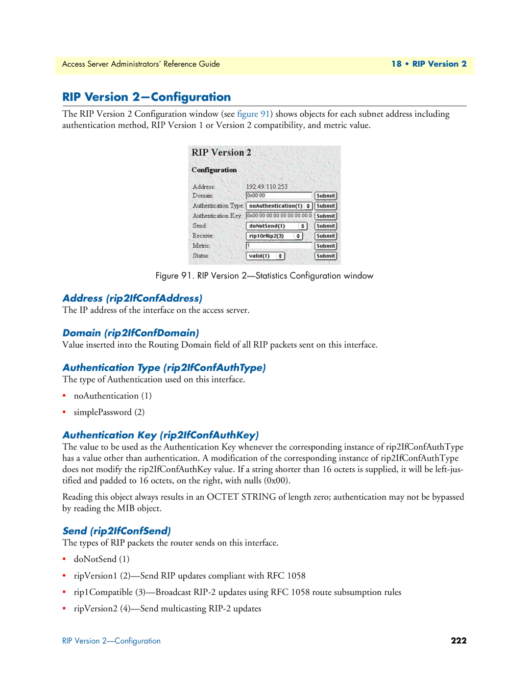 Patton electronic 29XX manual RIP Version 2-Configuration, Domain rip2IfConfDomain, Authentication Type rip2IfConfAuthType 