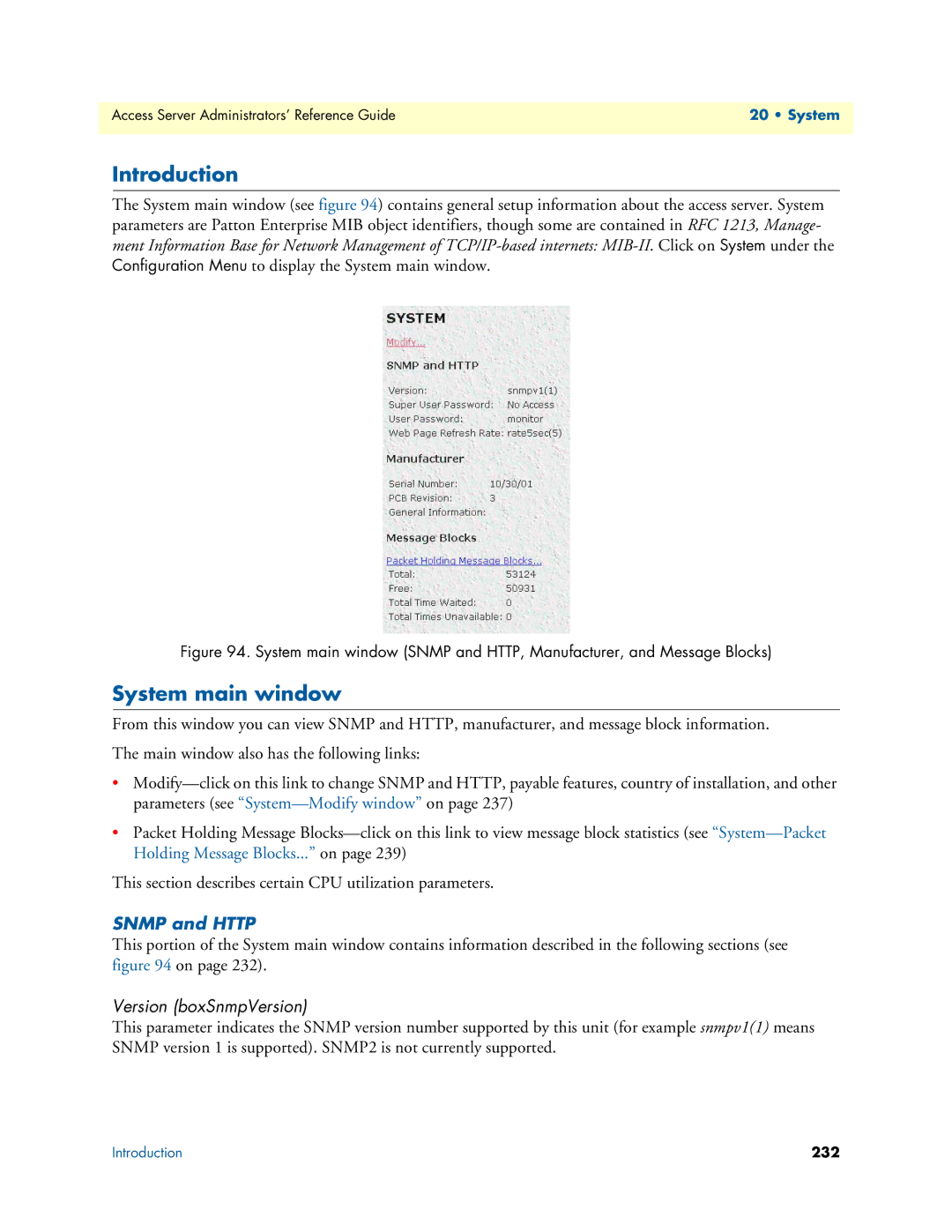 Patton electronic 29XX manual System main window, Snmp and Http, Version boxSnmpVersion 