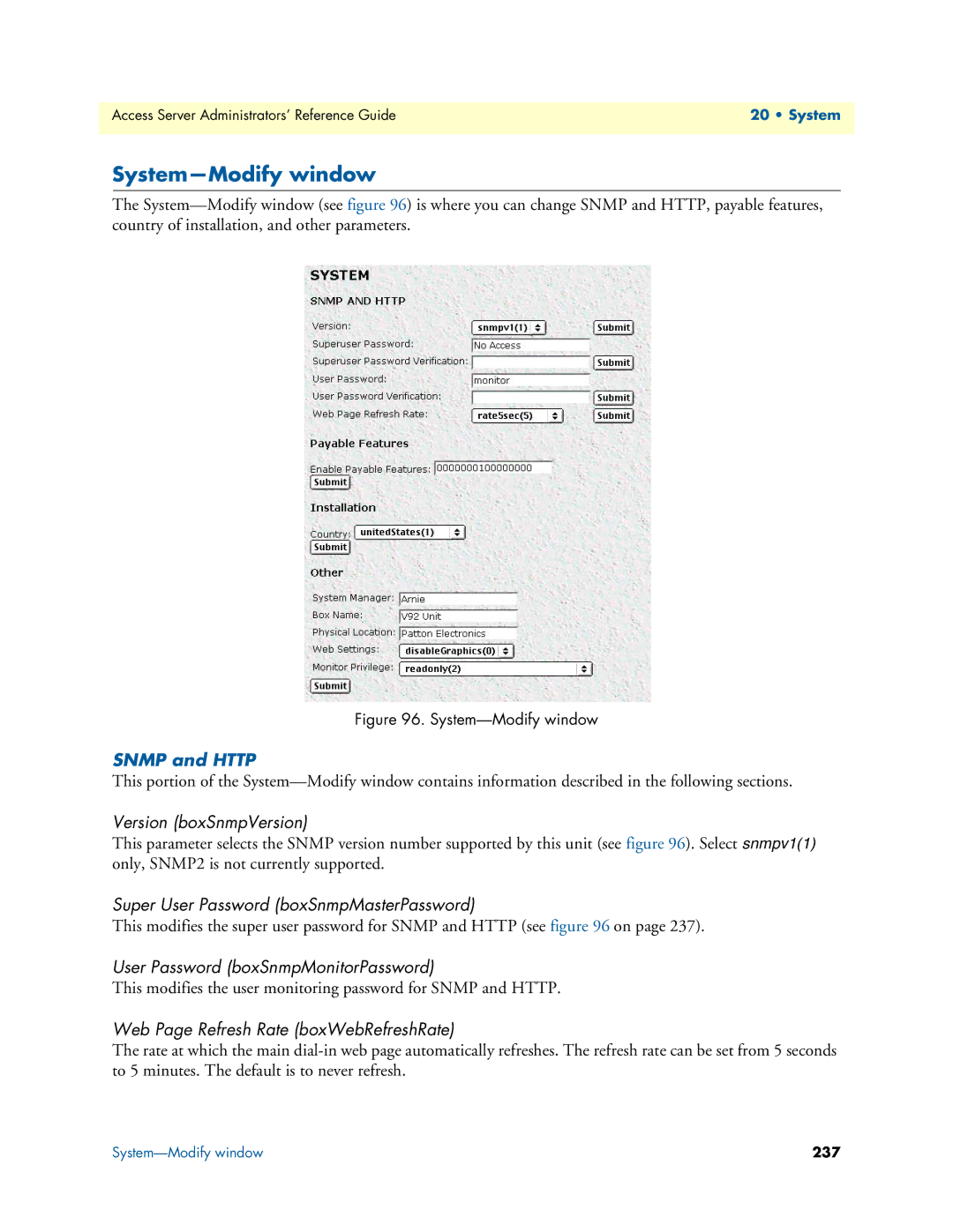 Patton electronic 29XX manual System-Modify window 