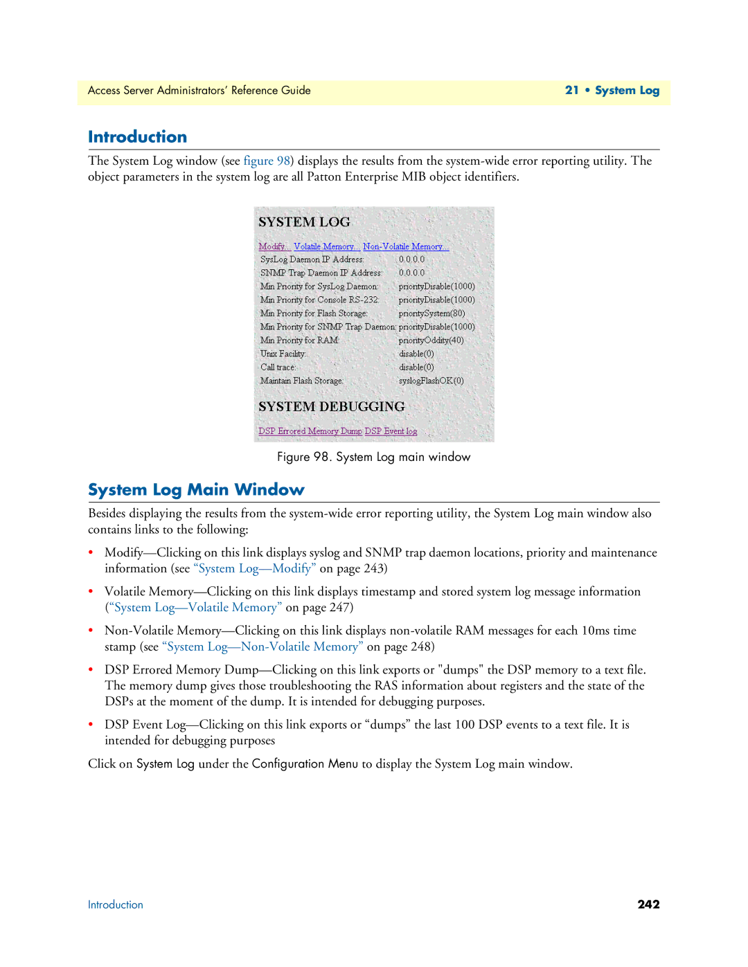 Patton electronic 29XX manual System Log Main Window, System Log main window 