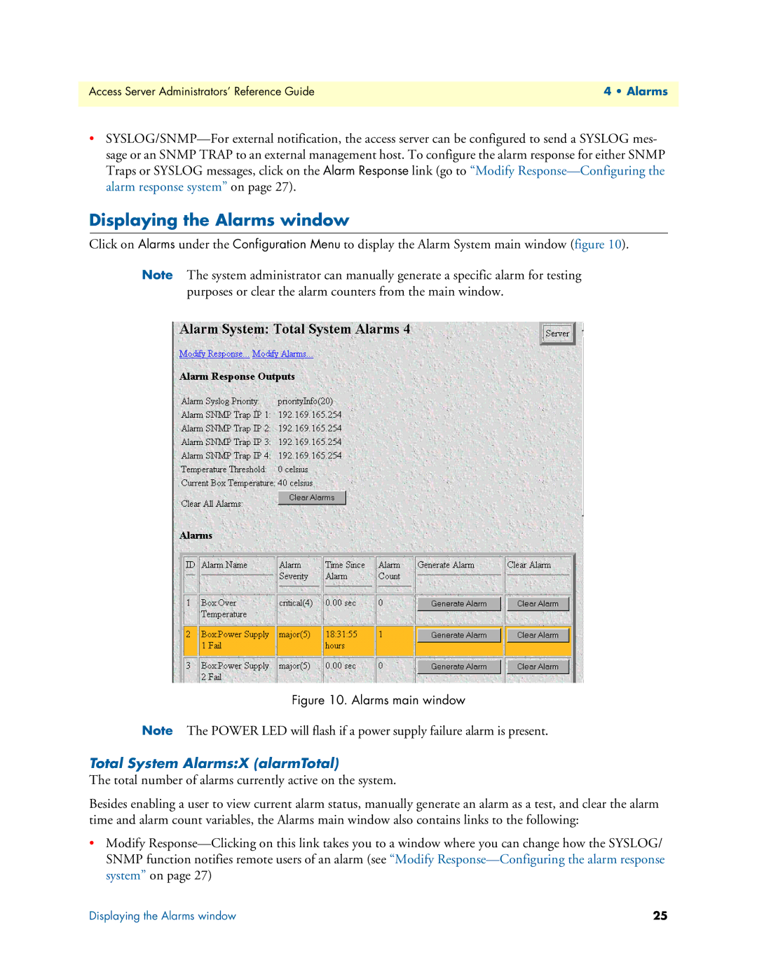 Patton electronic 29XX manual Displaying the Alarms window, Total System AlarmsX alarmTotal 