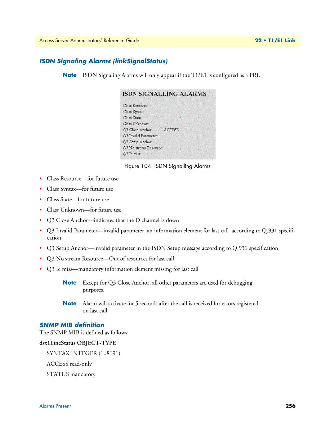 Patton electronic 29XX manual Isdn Signaling Alarms linkSignalStatus, Snmp MIB definition 