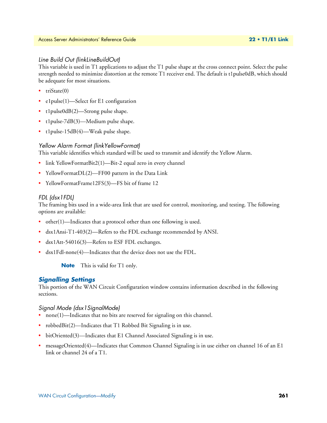 Patton electronic 29XX manual Line Build Out linkLineBuildOut, Yellow Alarm Format linkYellowFormat, FDL dsx1FDL 