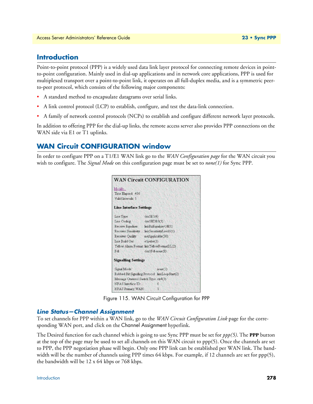 Patton electronic 29XX manual WAN Circuit Configuration window, Line Status-Channel Assignment 