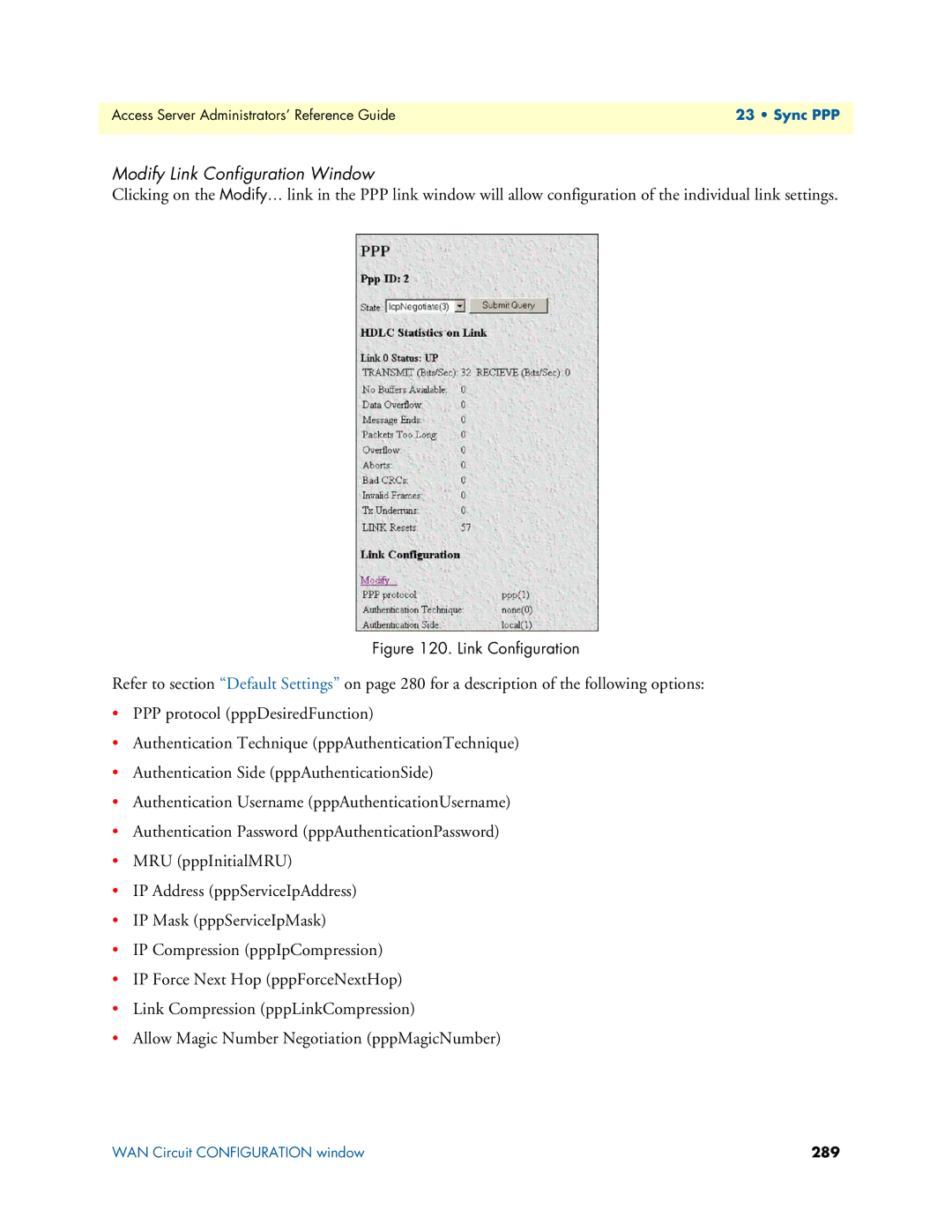 Patton electronic 29XX manual Modify Link Configuration Window 