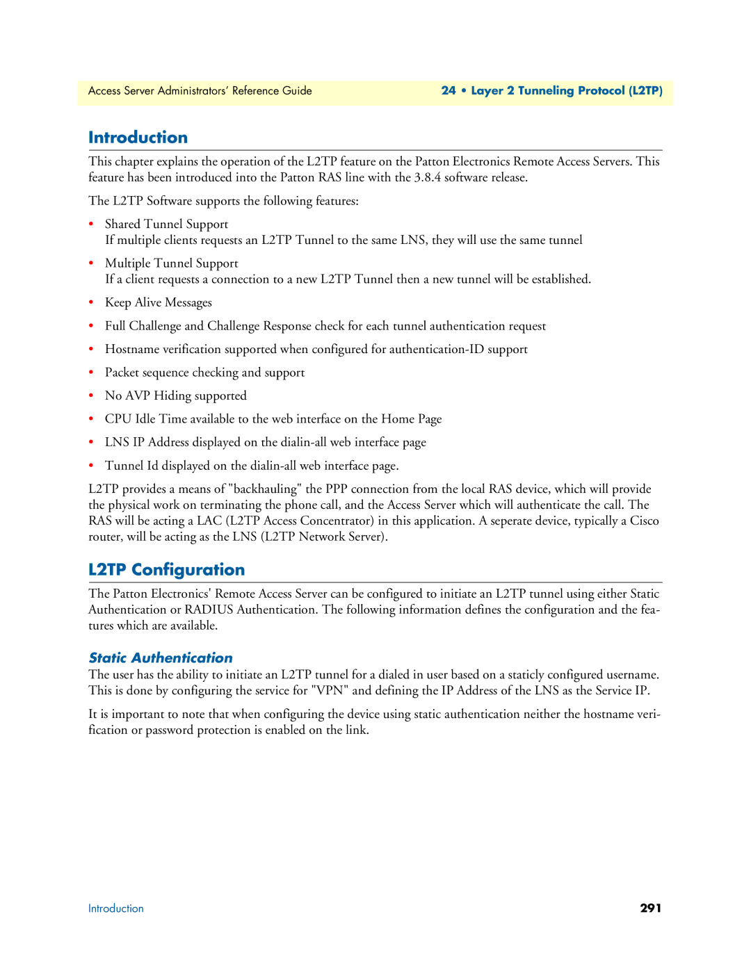 Patton electronic 29XX manual L2TP Configuration, Static Authentication 