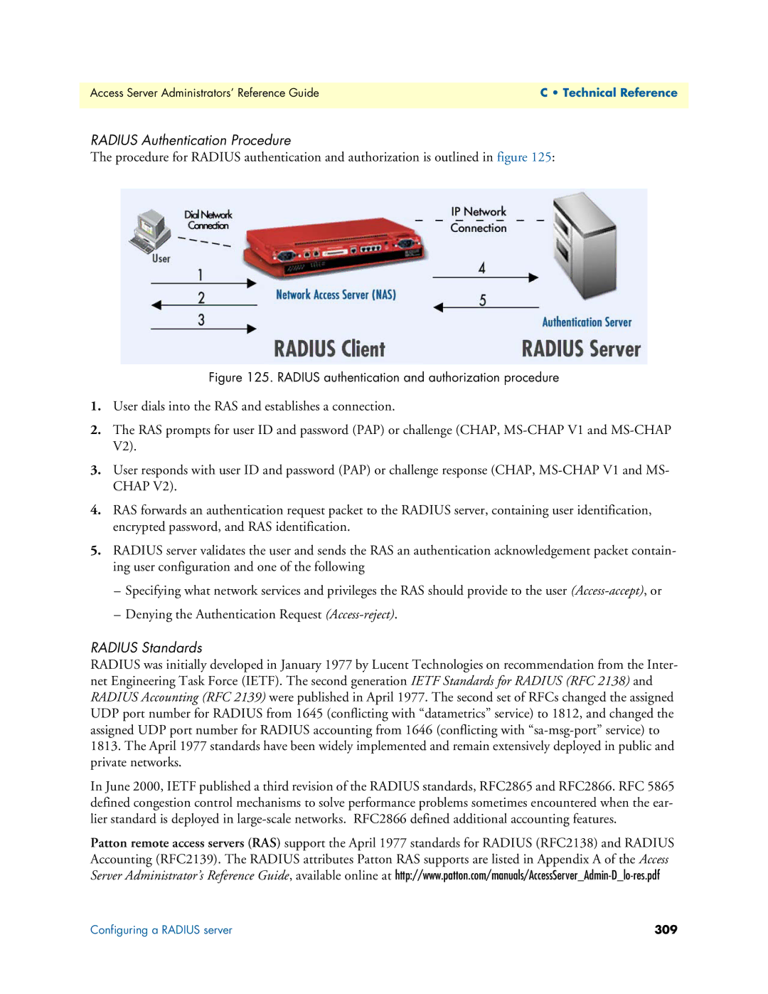 Patton electronic 29XX manual Radius Authentication Procedure, Radius Standards 