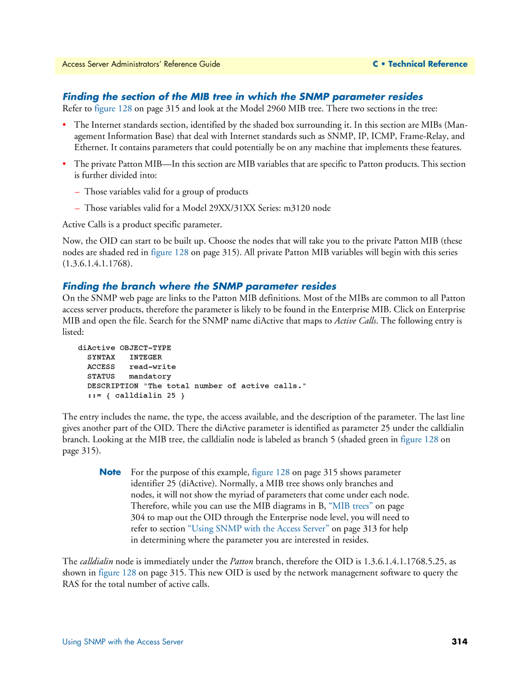 Patton electronic 29XX manual Finding the branch where the Snmp parameter resides 