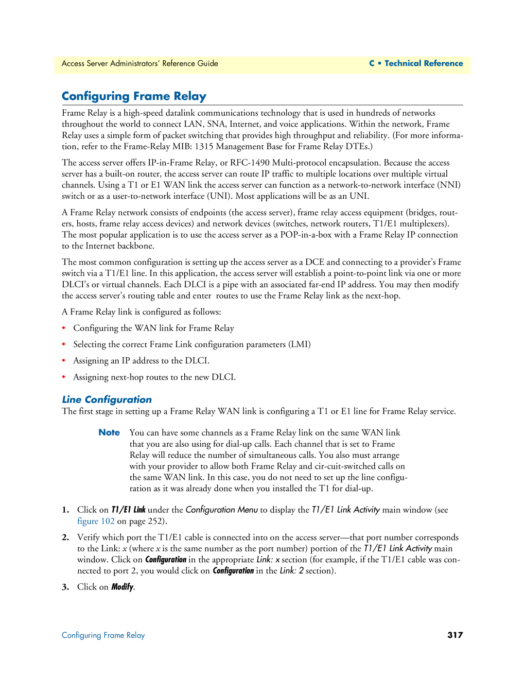 Patton electronic 29XX manual Configuring Frame Relay, Line Configuration 