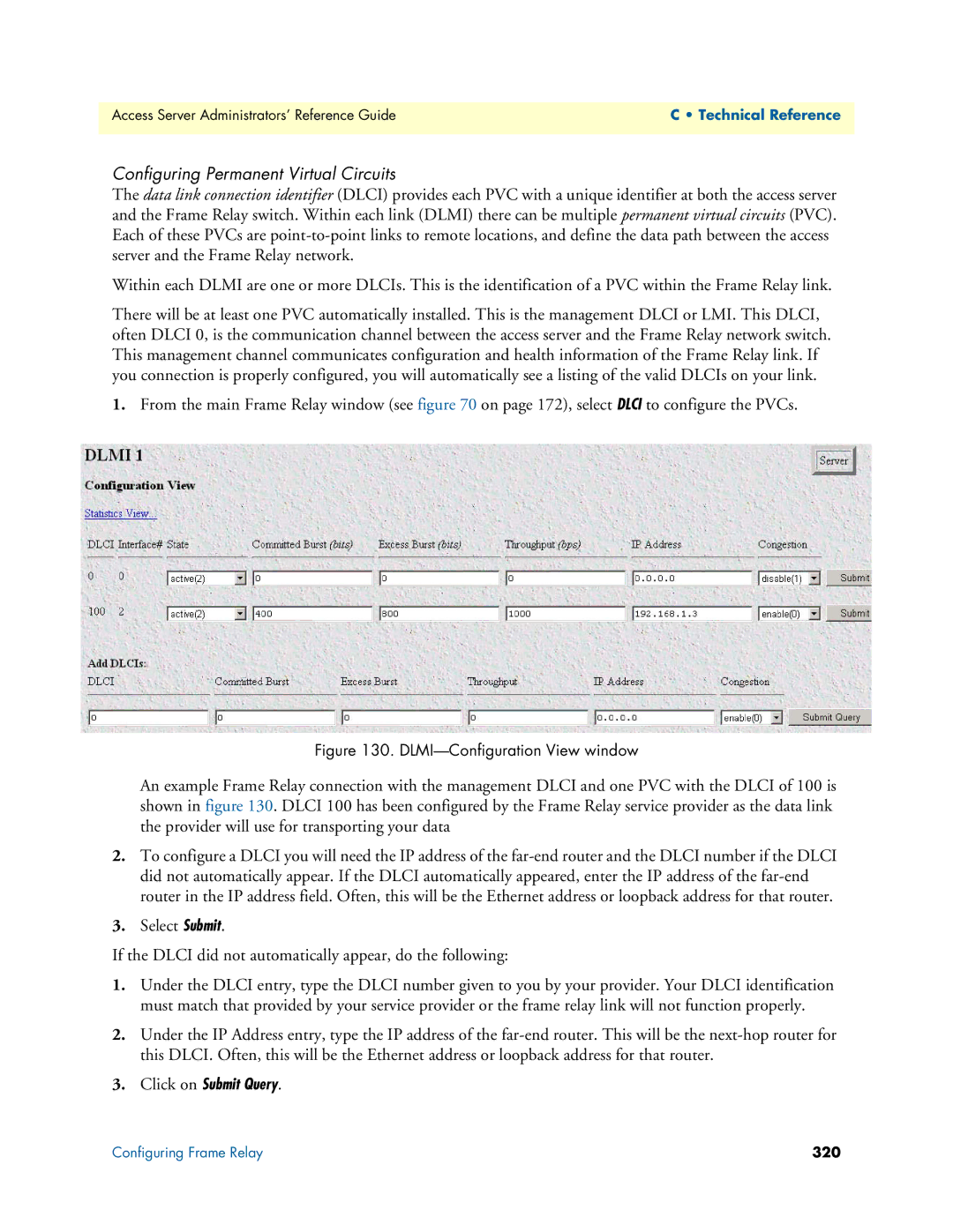 Patton electronic 29XX manual Configuring Permanent Virtual Circuits, Click on Submit Query 