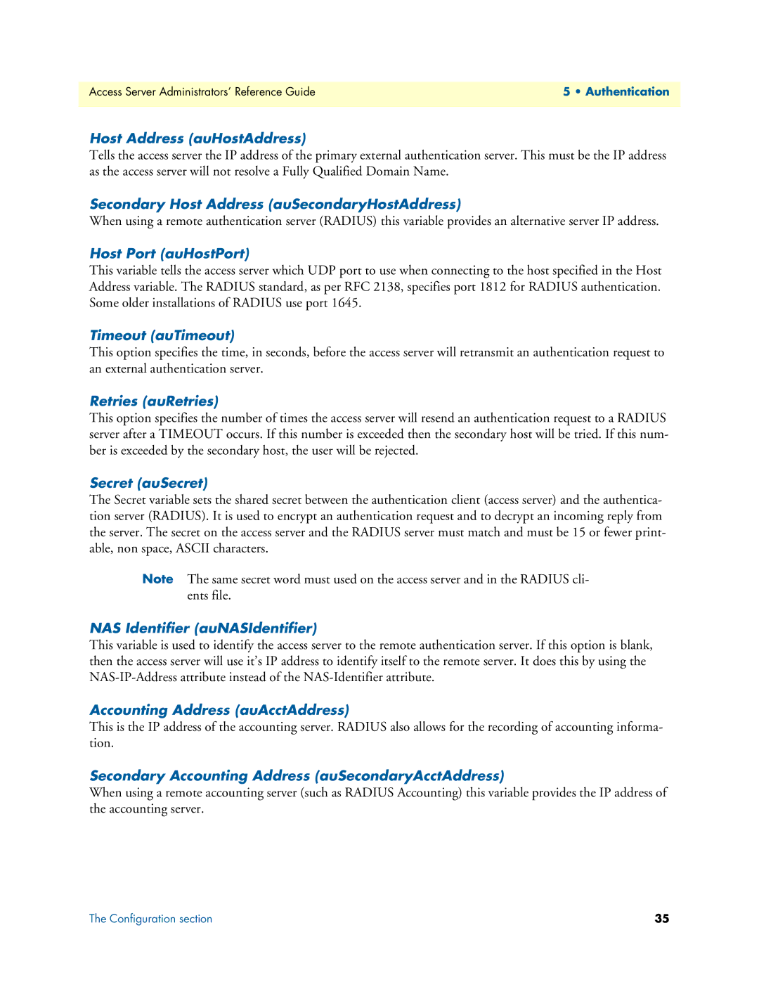 Patton electronic 29XX Host Address auHostAddress, Secondary Host Address auSecondaryHostAddress, Host Port auHostPort 