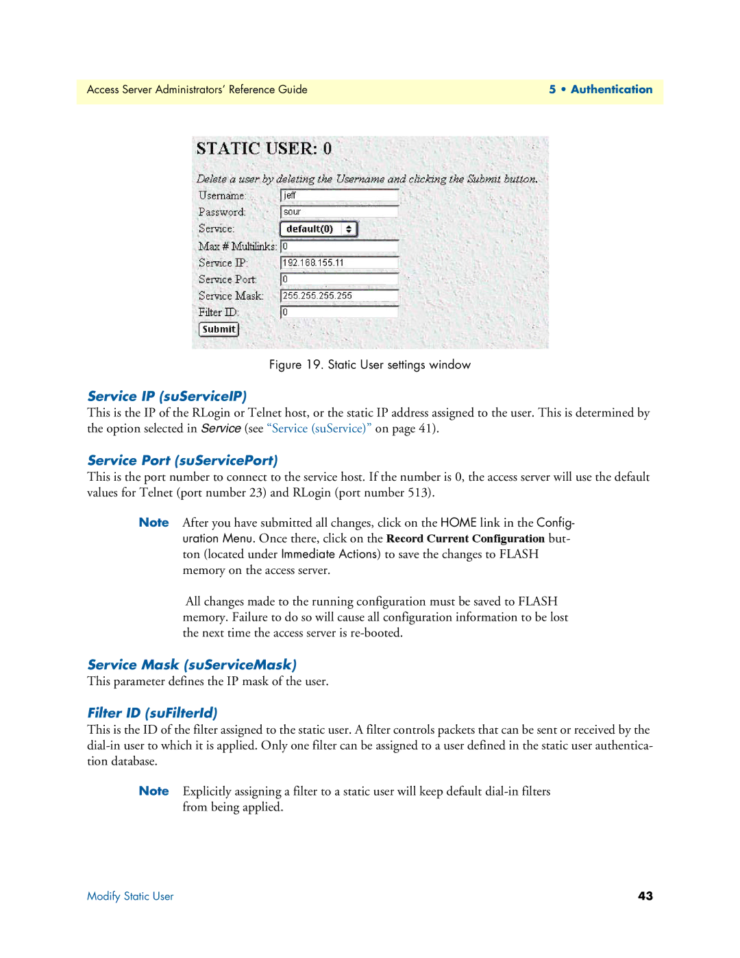 Patton electronic 29XX manual Service IP suServiceIP, Service Port suServicePort, Service Mask suServiceMask 