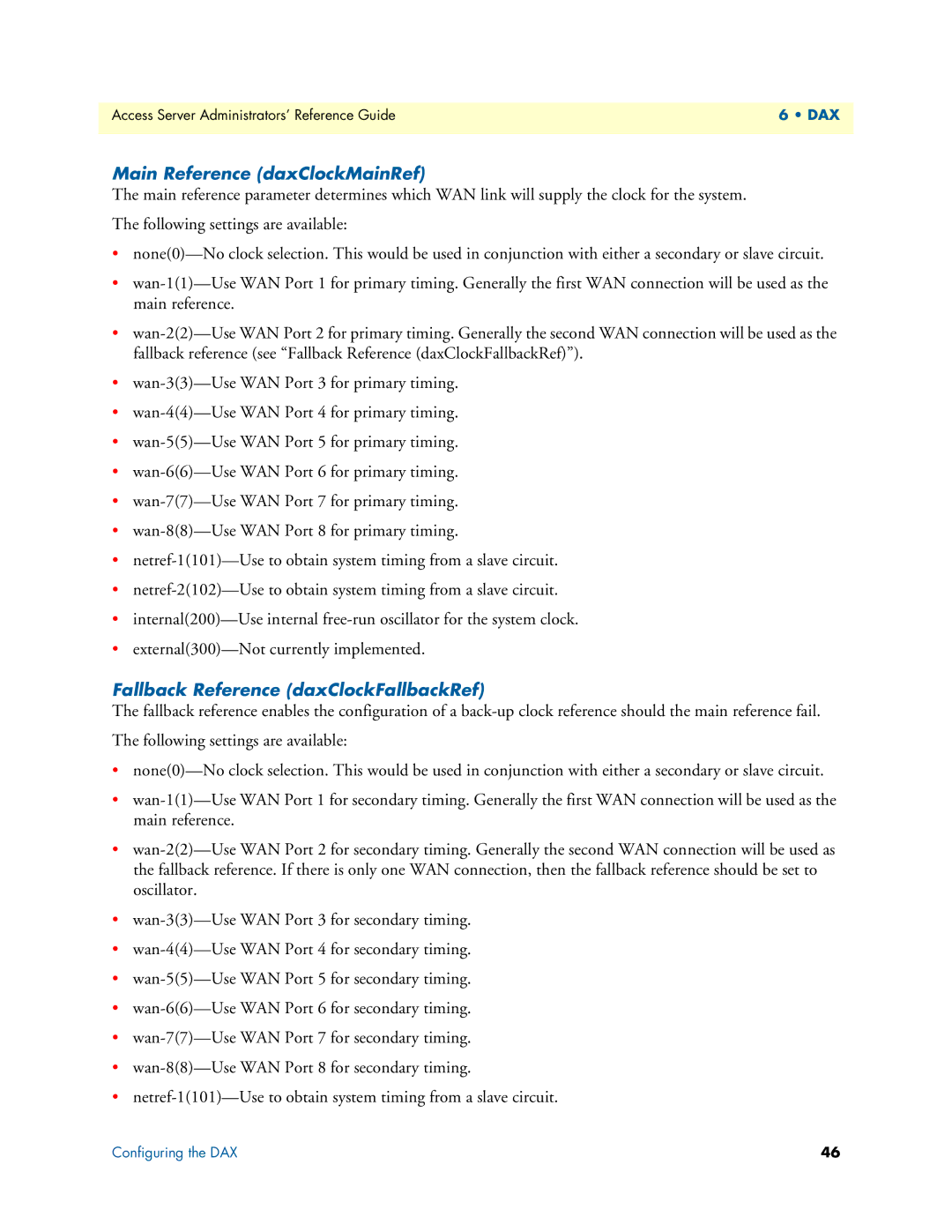 Patton electronic 29XX manual Main Reference daxClockMainRef, Fallback Reference daxClockFallbackRef 