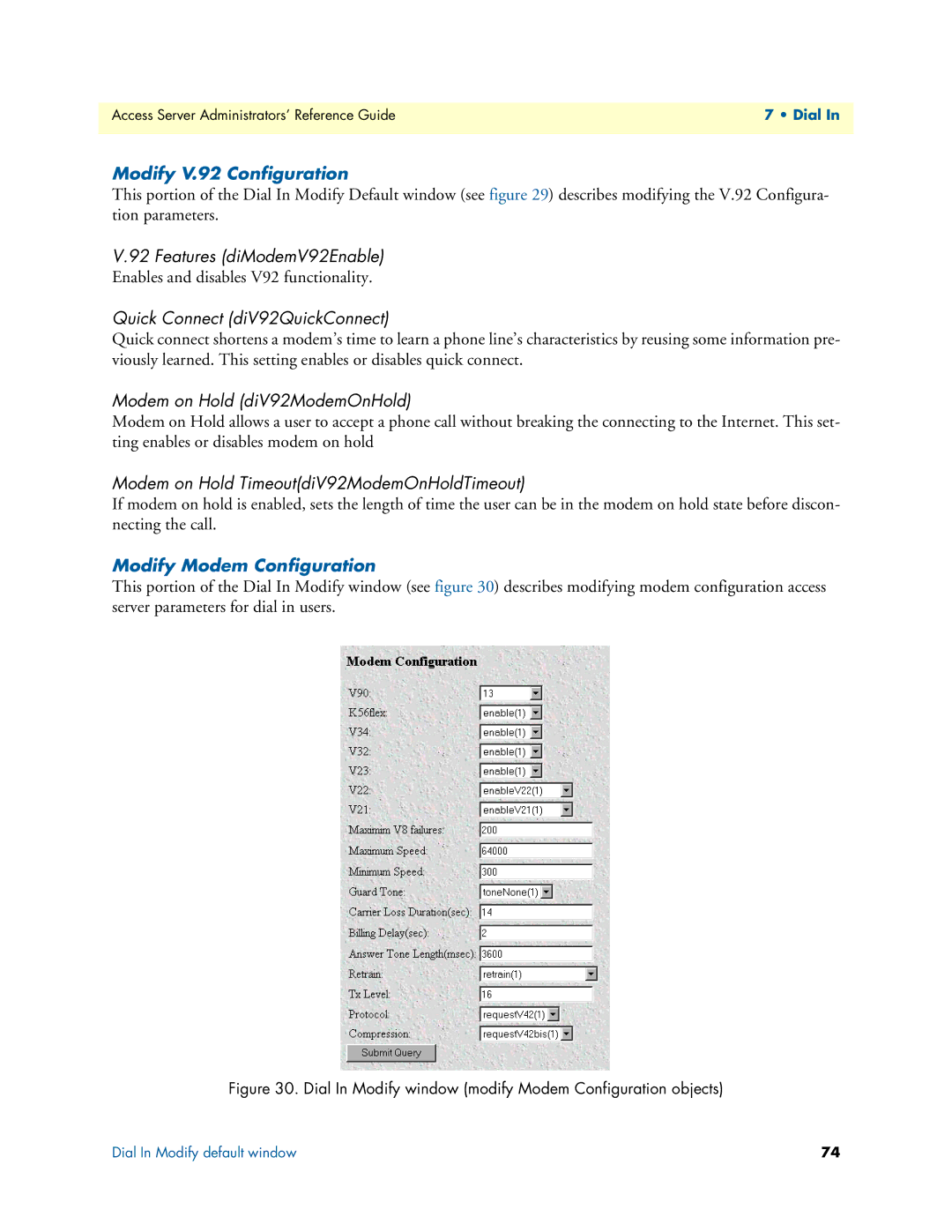 Patton electronic 29XX manual Modify V.92 Configuration, Modify Modem Configuration 