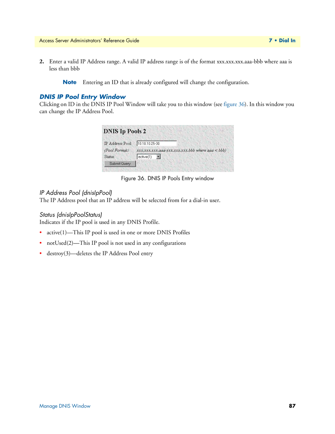 Patton electronic 29XX manual Dnis IP Pool Entry Window, Dnis IP Pools Entry window 