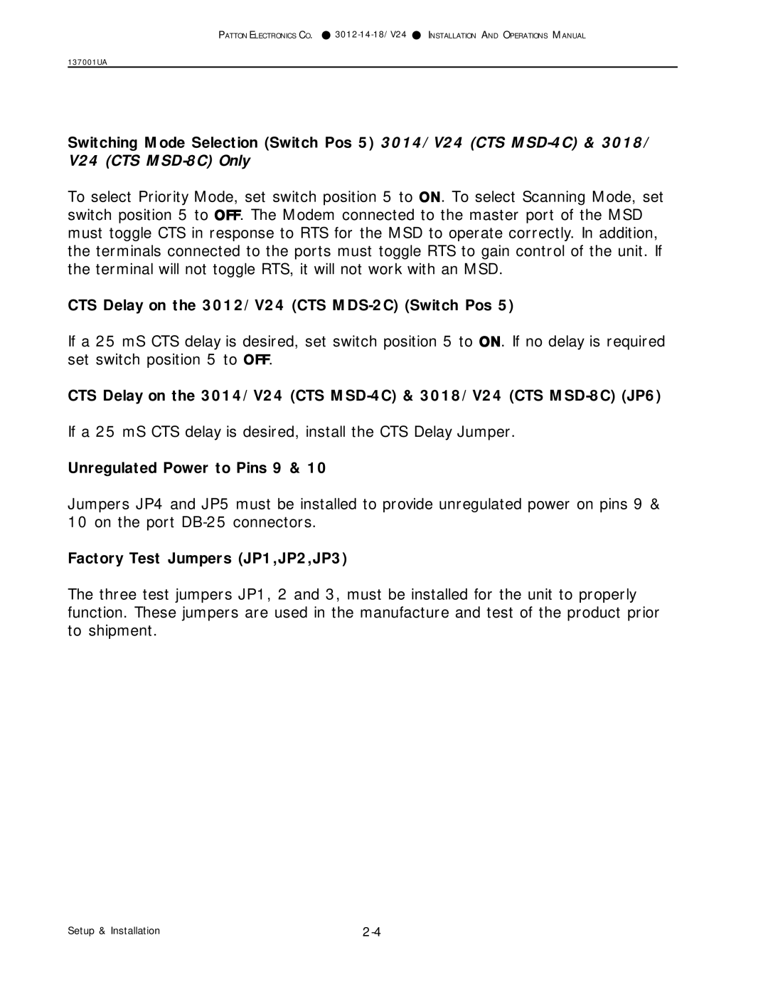 Patton electronic 3012/V24, 3014/V24, 3018/V24 manual Setup & Installation 