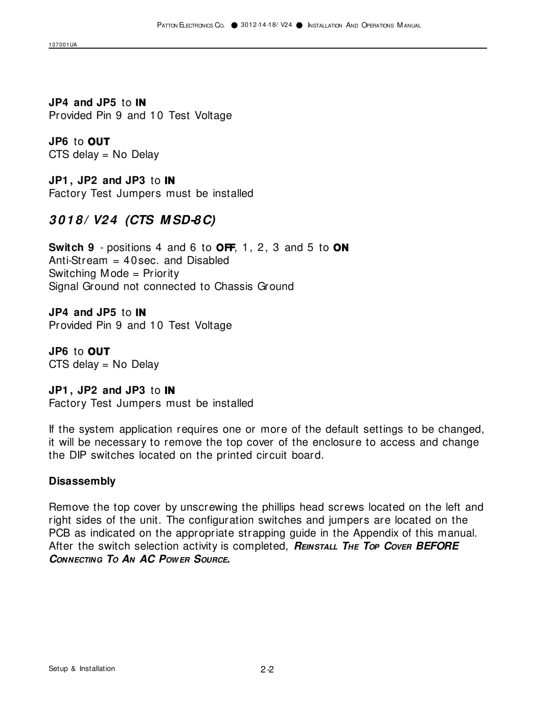 Patton electronic 3012/V24, 3014/V24, 3018/V24 manual 3018/V24 CTS MSD-8C 