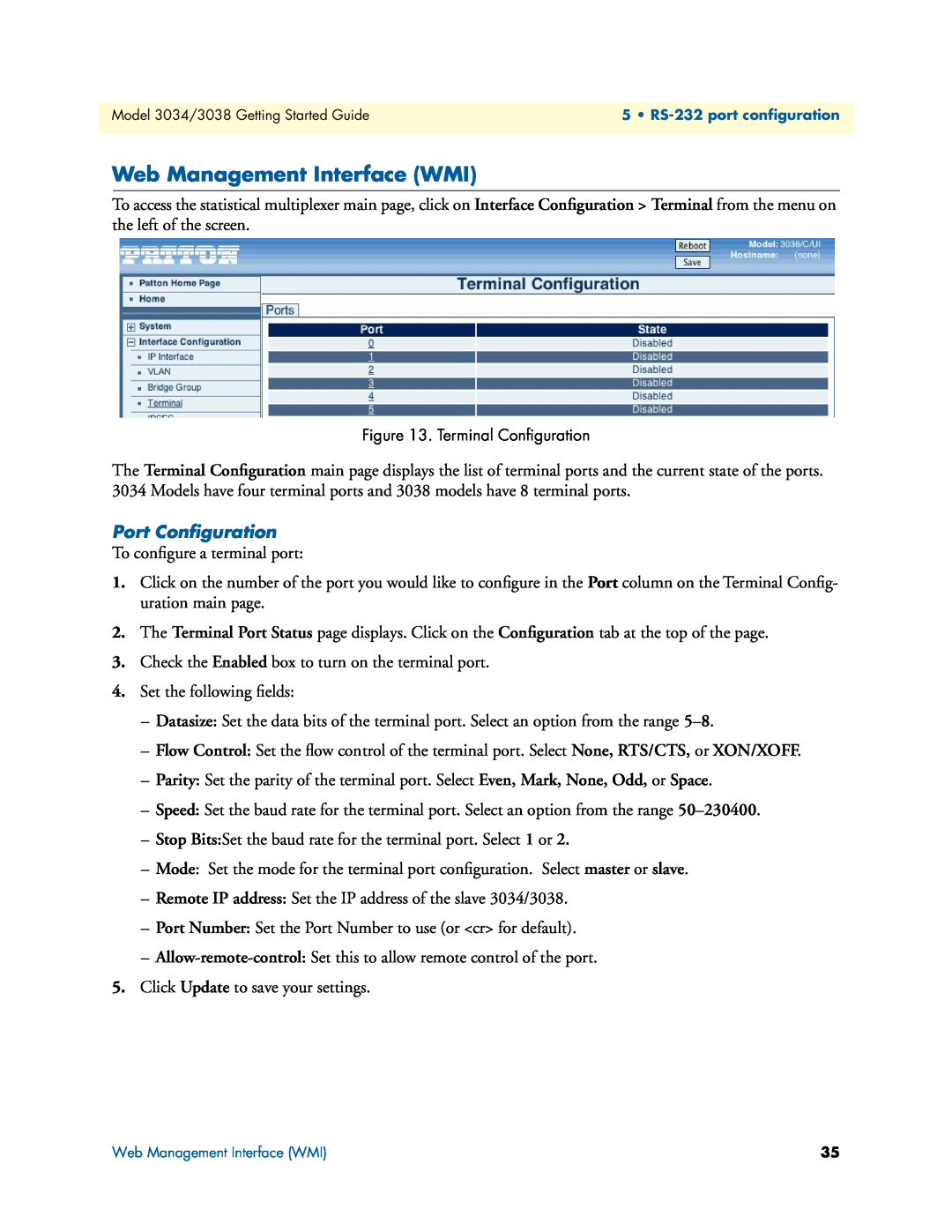 Patton electronic 3034/3038 manual Web Management Interface WMI, Port Conﬁguration 