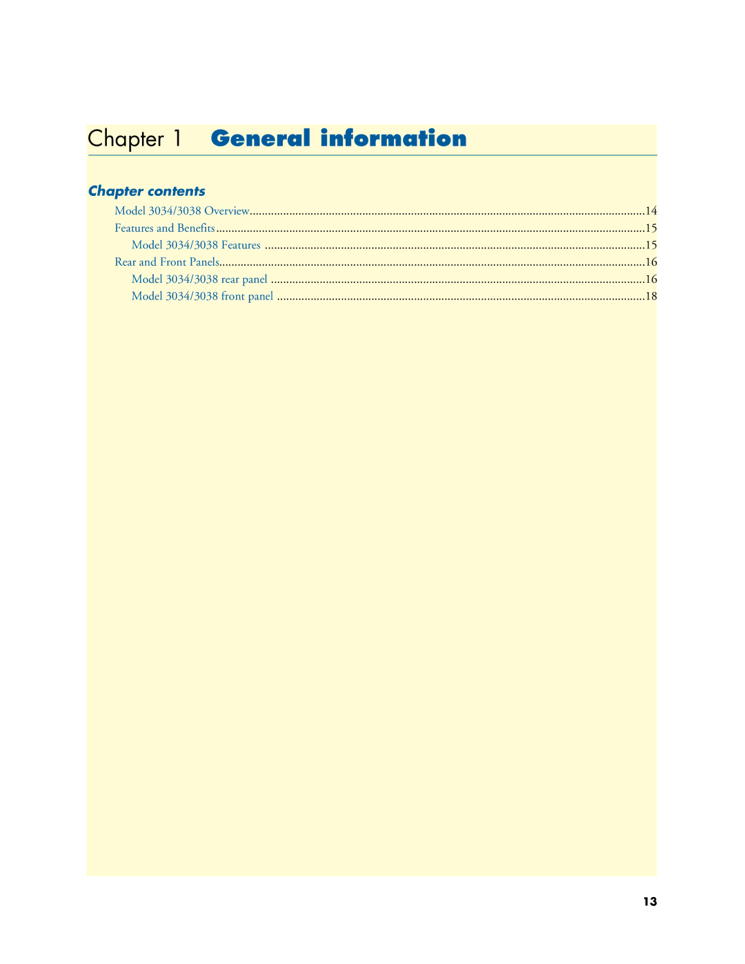 Patton electronic 3034/3038 manual General information, Chapter contents 