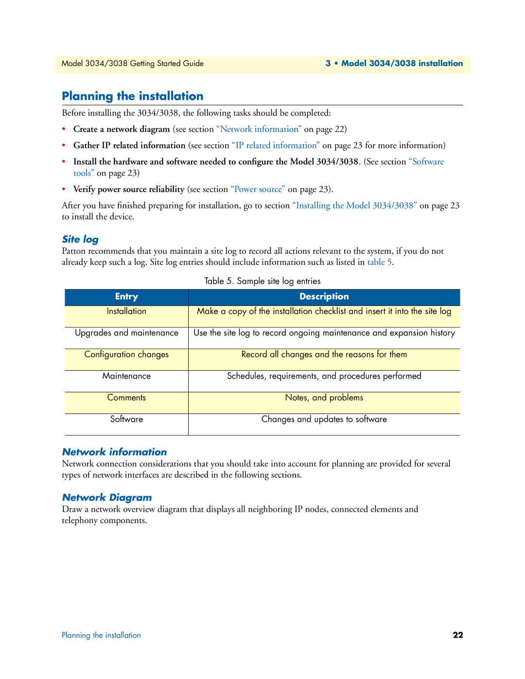 Patton electronic 3034/3038 manual Planning the installation, Create a network diagram see section Network information on 