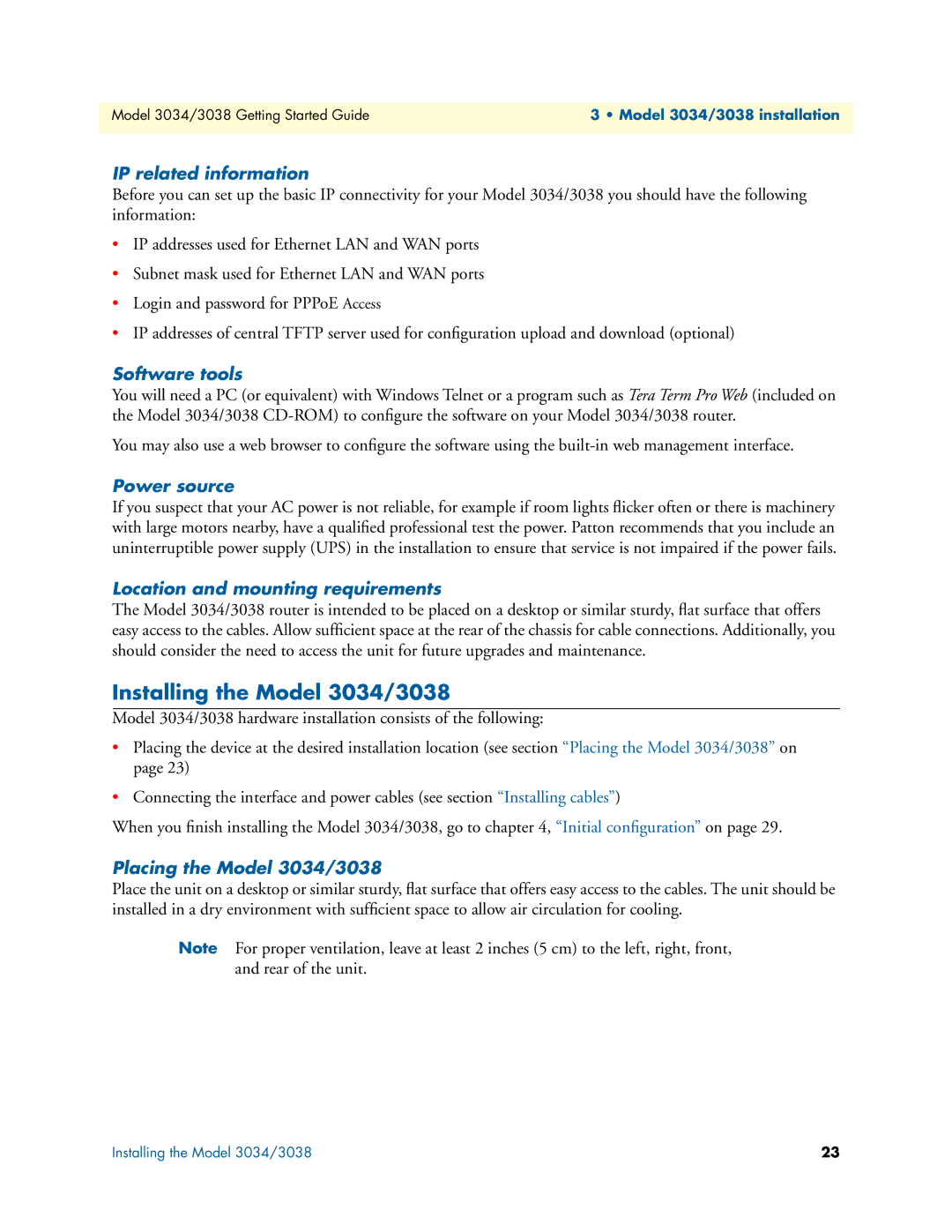 Patton electronic manual Installing the Model 3034/3038 