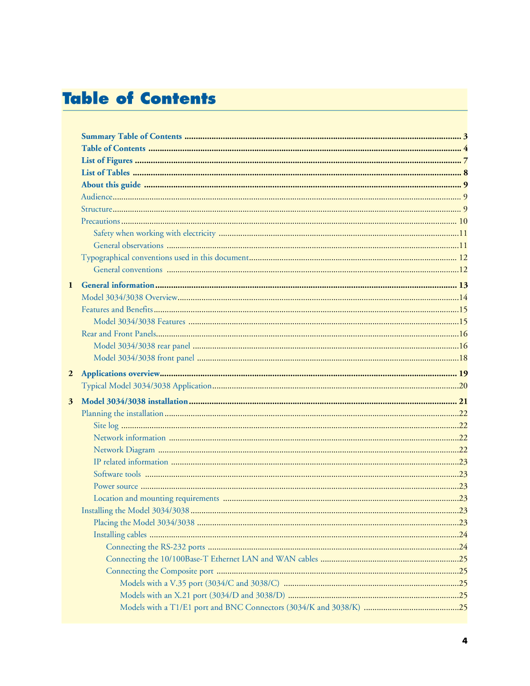 Patton electronic 3034/3038 manual Table of Contents 