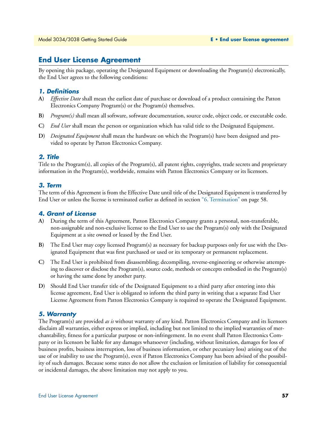 Patton electronic 3034/3038 manual End User License Agreement 