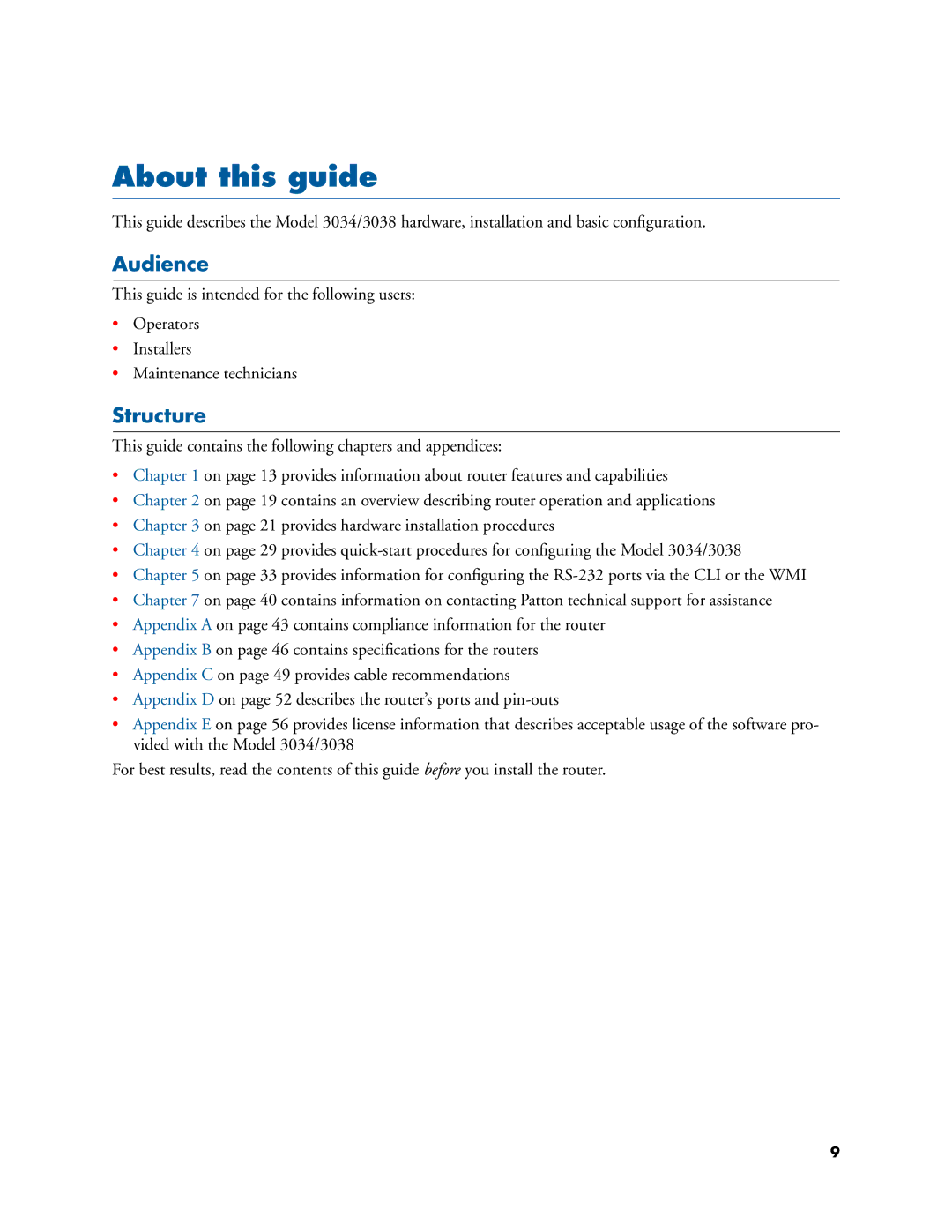 Patton electronic 3034/3038 manual About this guide, Audience, Structure 