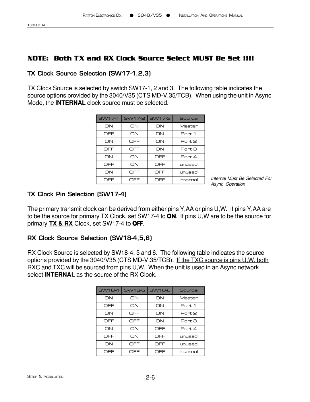 Patton electronic 3040/V35 manual Internal Must Be Selected For 