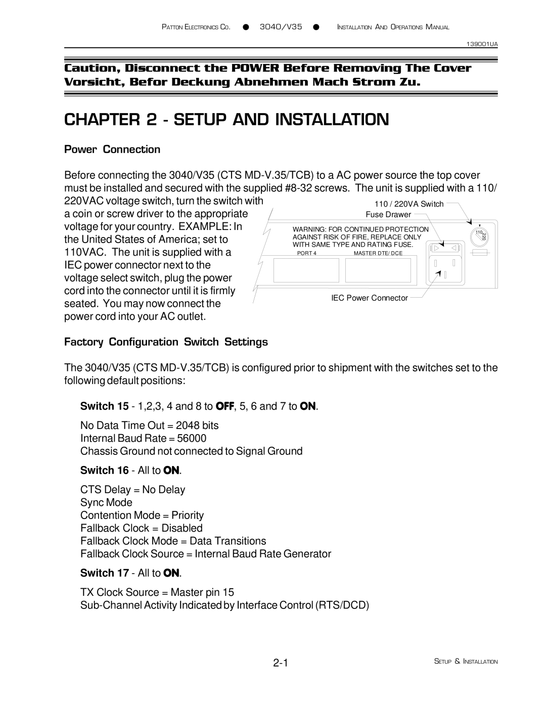 Patton electronic 3040/V35 manual Switch 16 All to on 