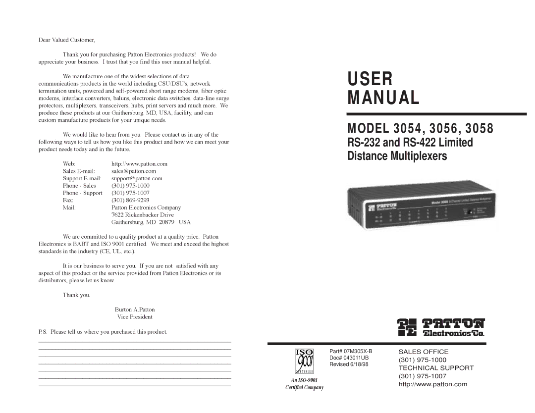 Patton electronic 3058, 3054, 3056 user manual User Manual 