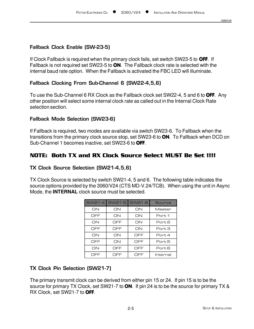 Patton electronic 3060/V24 manual SW21-4 SW21-5 SW21-6 Source Master 