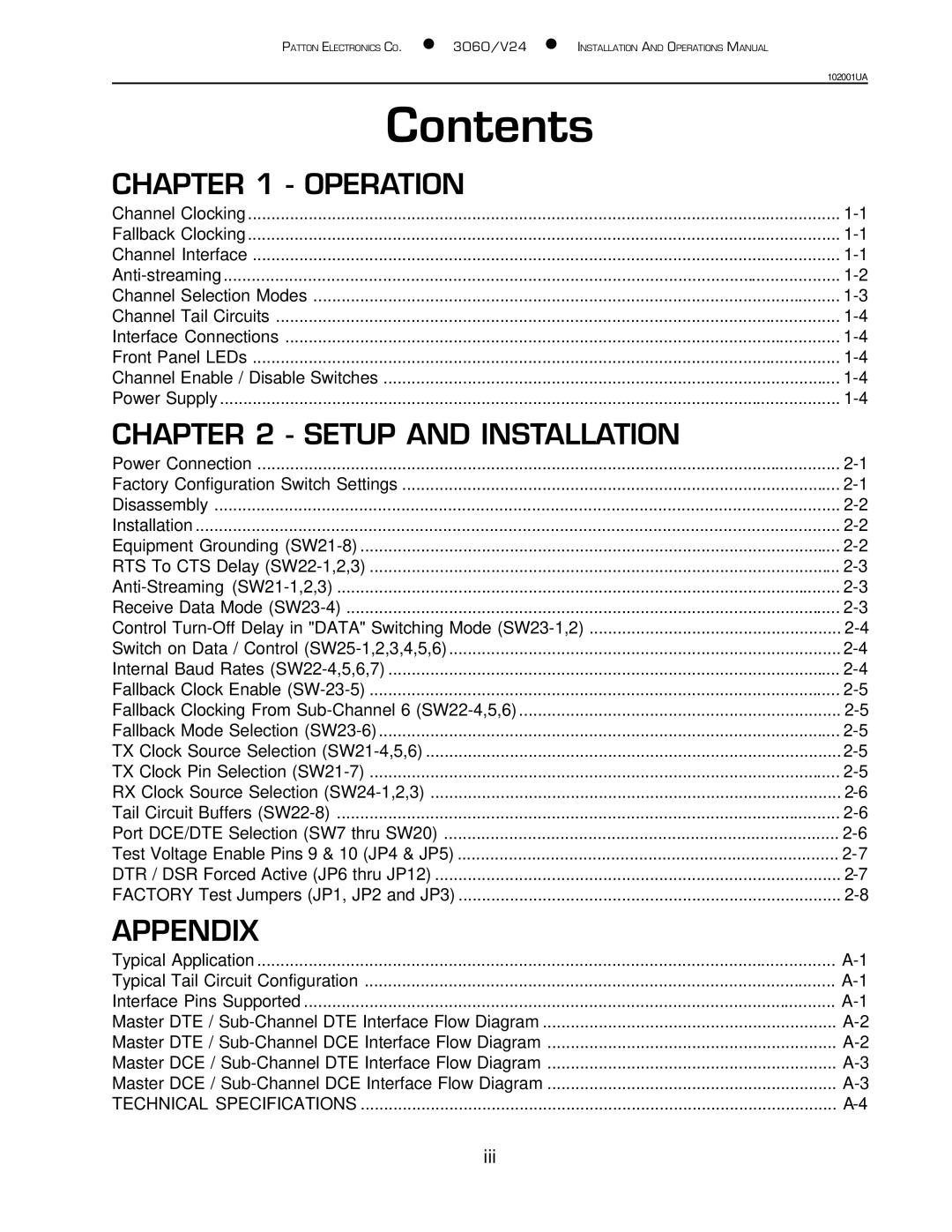 Patton electronic 3060/V24 manual Contents 