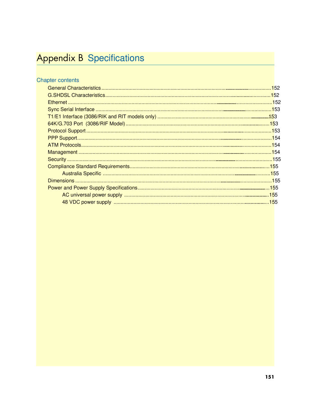 Patton electronic 3086 manual Appendix B Specifications, Chapter contents 