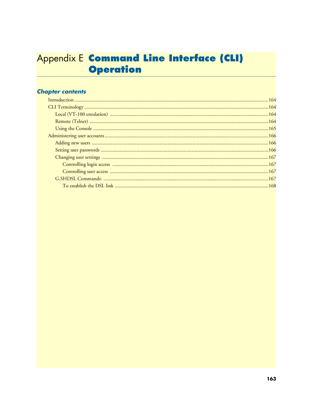 Patton electronic 3086 manual Appendix E Command Line Interface CLI Operation, 163 