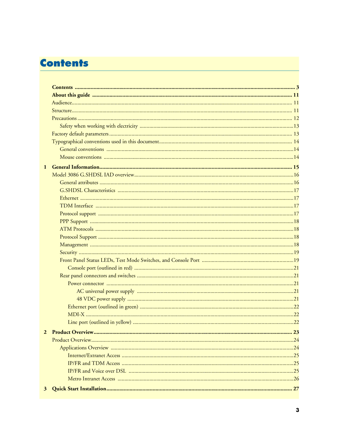 Patton electronic 3086 manual Contents 