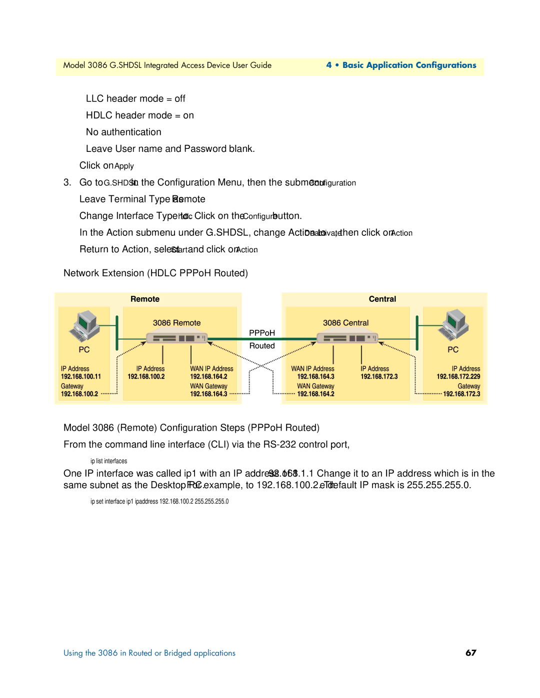 Patton electronic manual Network Extension HDLC-PPPoH Routed, Model 3086 Remote Configuration Steps PPPoH Routed 