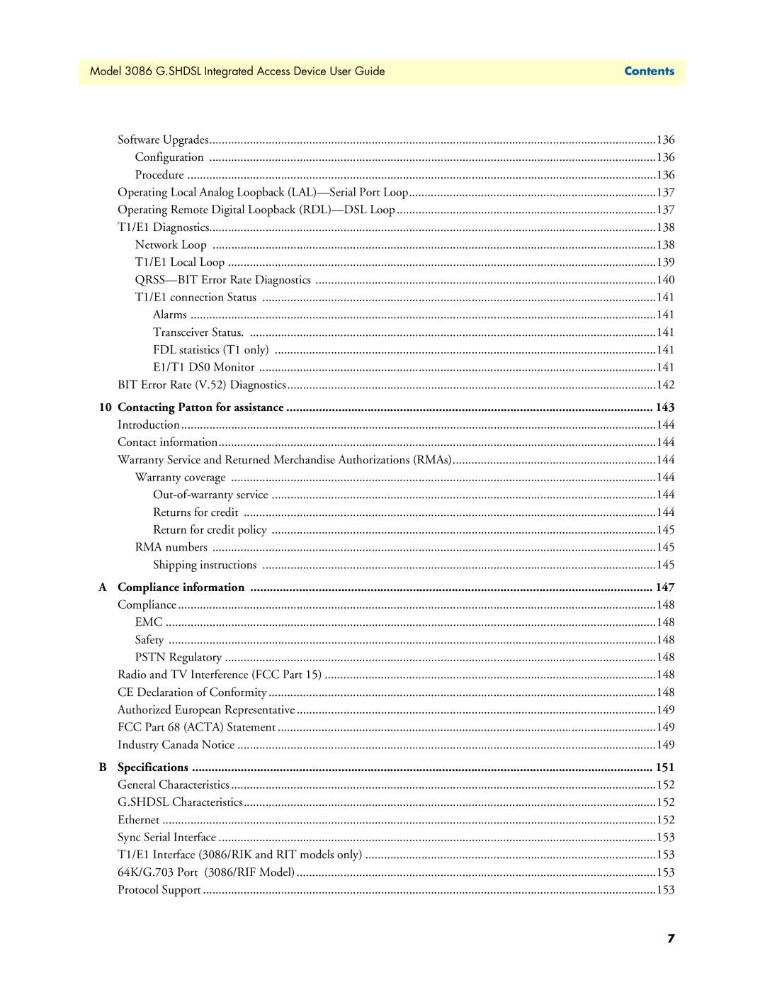 Patton electronic 3086 manual Contacting Patton for assistance 143 