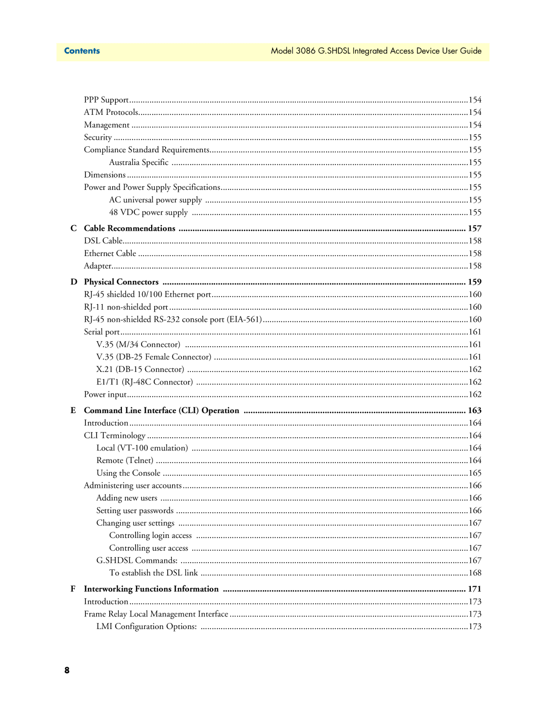 Patton electronic 3086 manual Cable Recommendations 157 