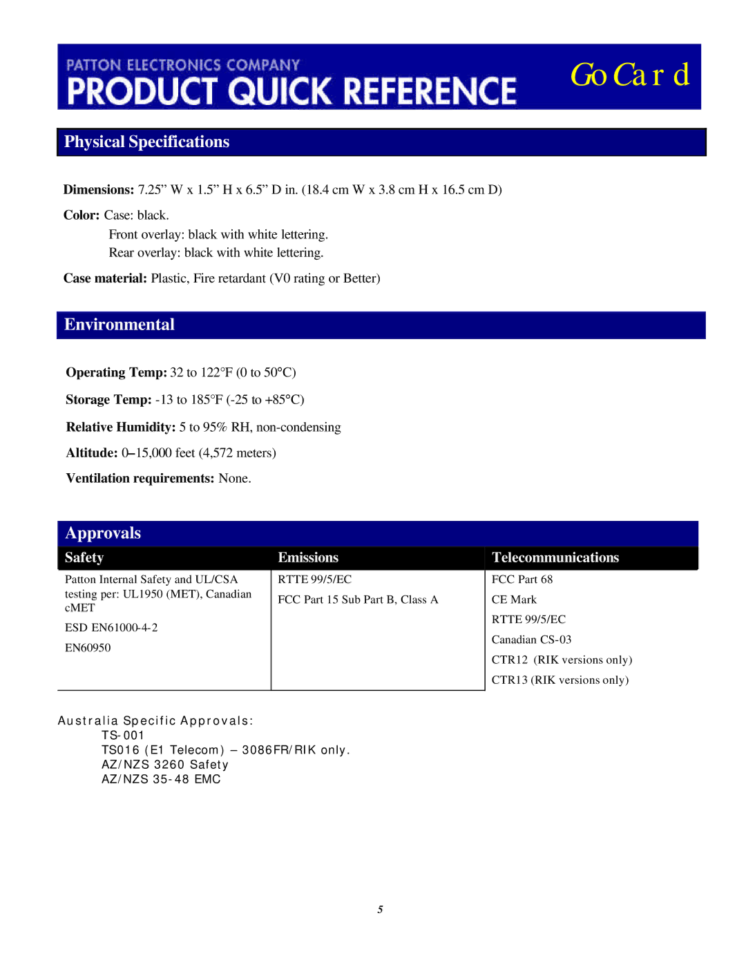 Patton electronic 3086FR manual Physical Specifications, Environmental, Approvals 