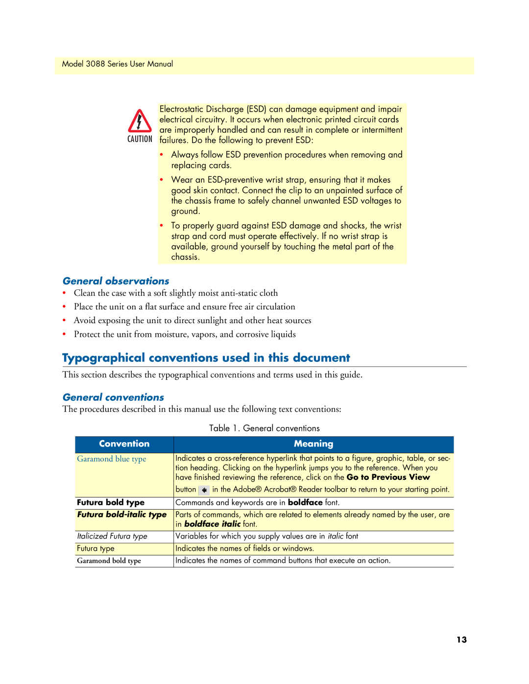 Patton electronic 3088 Series Typographical conventions used in this document, General observations, General conventions 