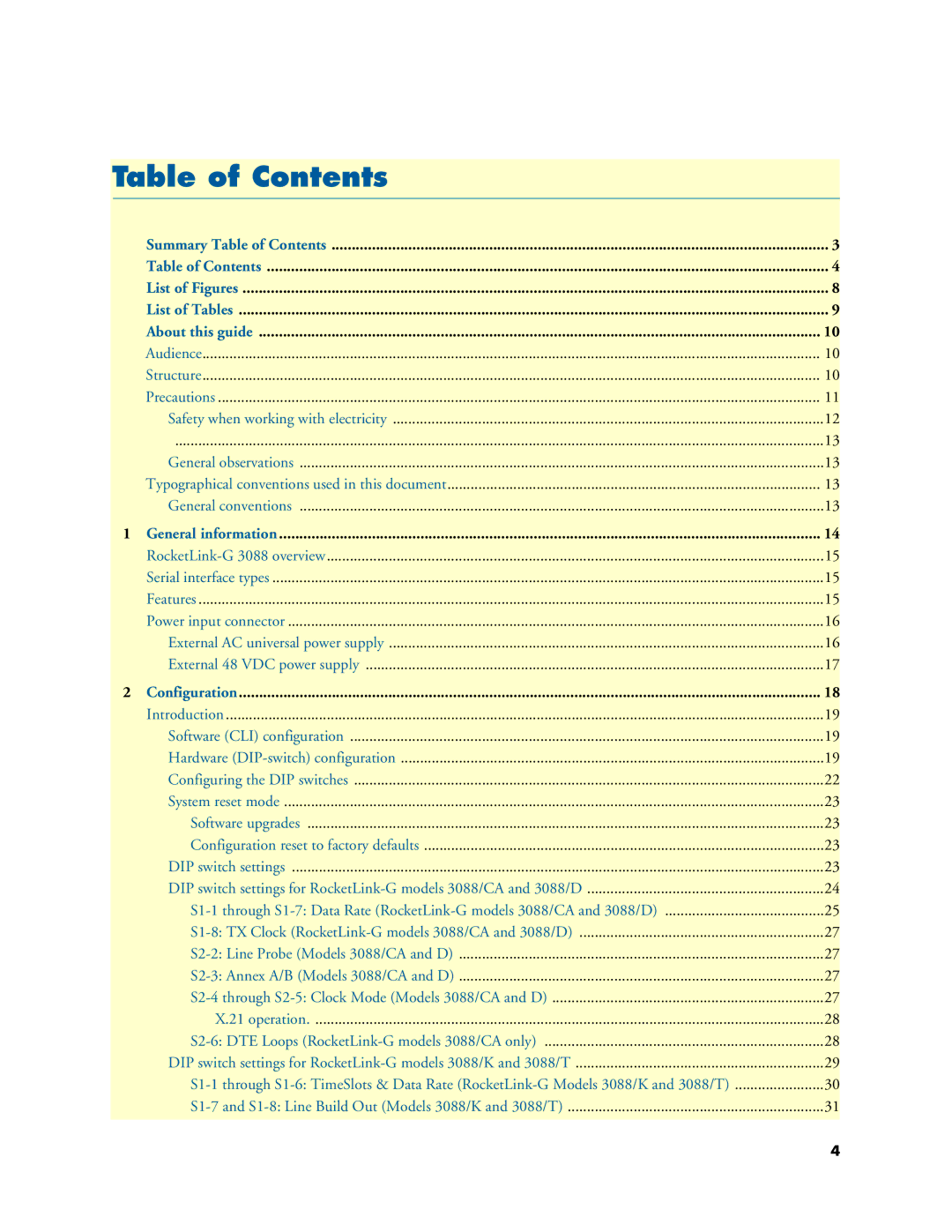 Patton electronic 3088 Series user manual Table of Contents 