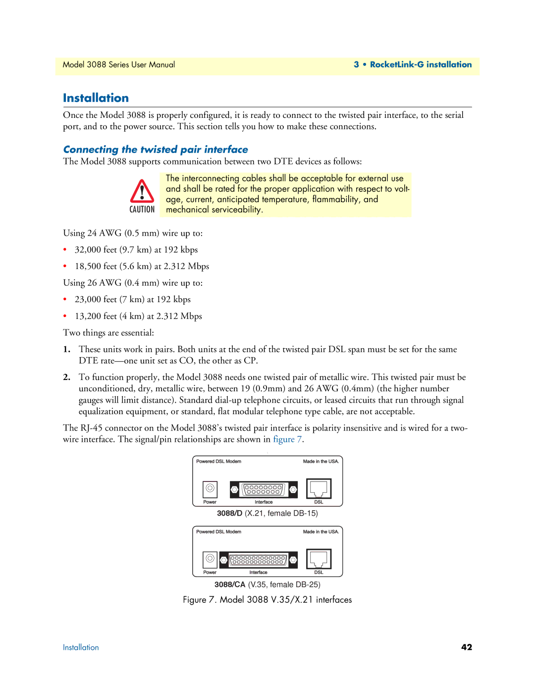 Patton electronic 3088 Series user manual Installation, Connecting the twisted pair interface 