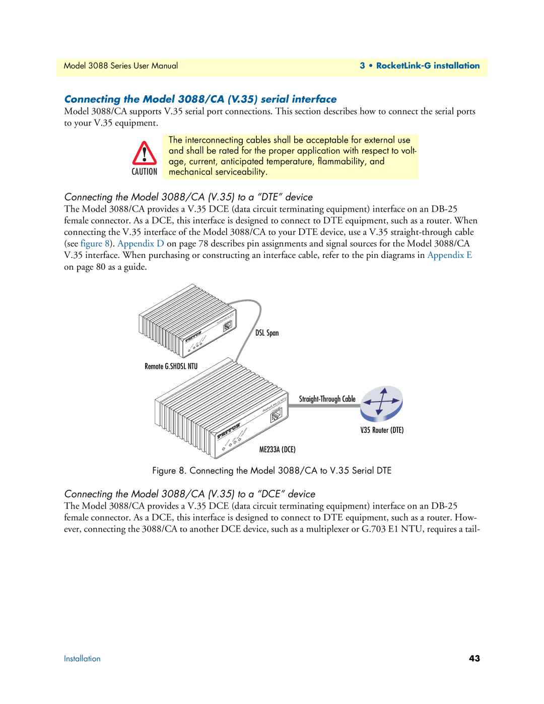 Patton electronic 3088 Series user manual Connecting the Model 3088/CA V.35 serial interface 