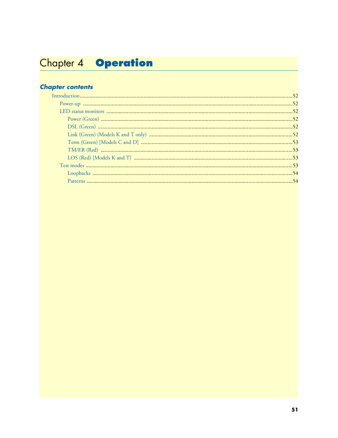 Patton electronic 3088 Series user manual Operation, Chapter contents 