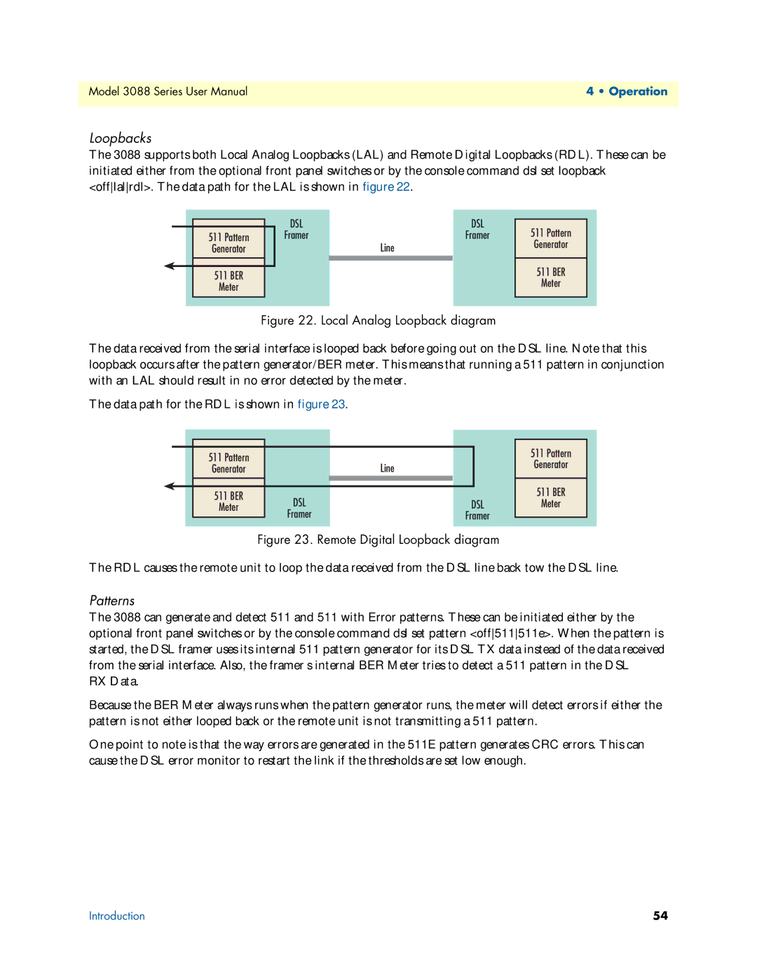 Patton electronic 3088 Series user manual Loopbacks, Patterns 